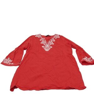 Jones New York  Womens Petite Large Embroidered Lace Front Top  3/4 Sleeve Pink